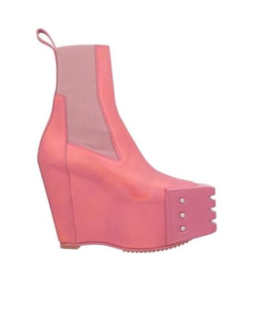 Rick Owens Pink Casual Platform Leather Boots