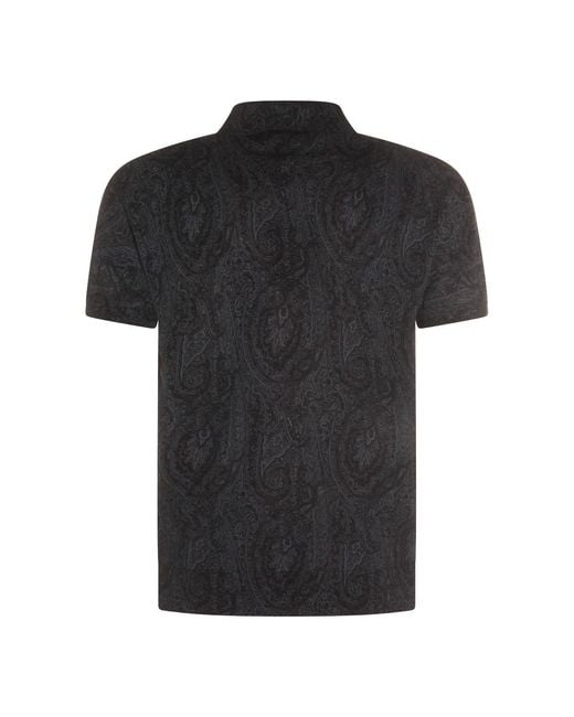 Etro Black Floral-Paisley Short-Sleeved Polo Shirt for men