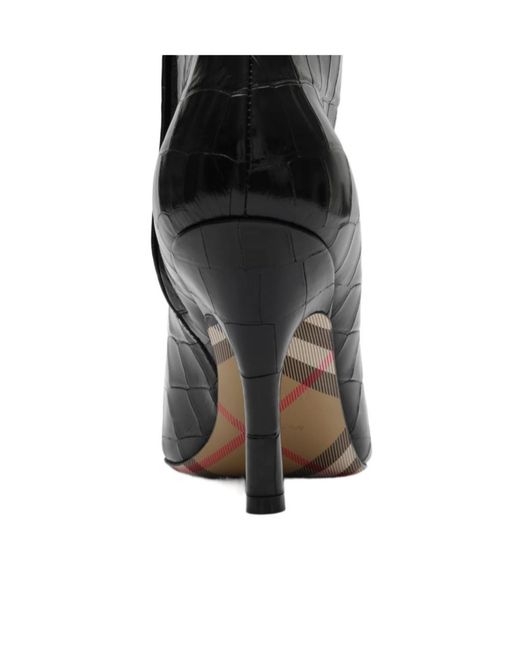 Burberry Black Crocodile-Effect Leather Dame Ankle Boots
