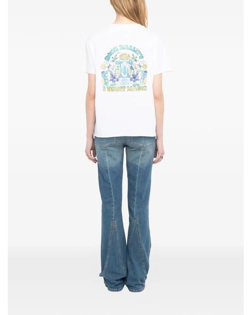 Zadig & Voltaire White Tommer Graphic-Print Rhinestone-Embellished T-Shirt