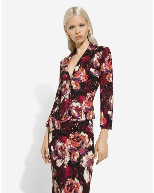 Dolce & Gabbana Red Floral Printed Slim-Fit Blazer
