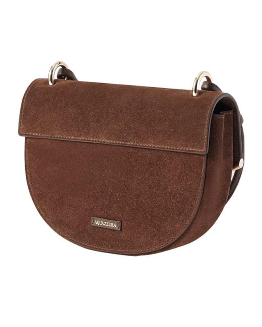 Aquazzura Brown Galerie Leather-Trimmed Suede Shoulder Bag