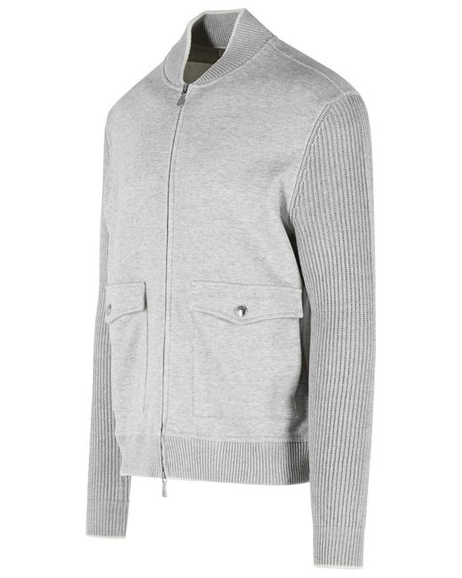 Eleventy Gray Ribbed Trim Bomber Jacket for men