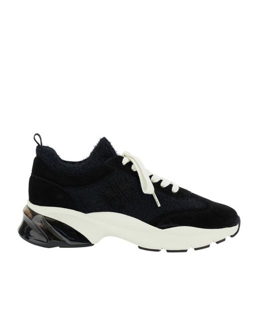 Tory Burch Black Logo Patch Knitted Lace-Up Sneakers