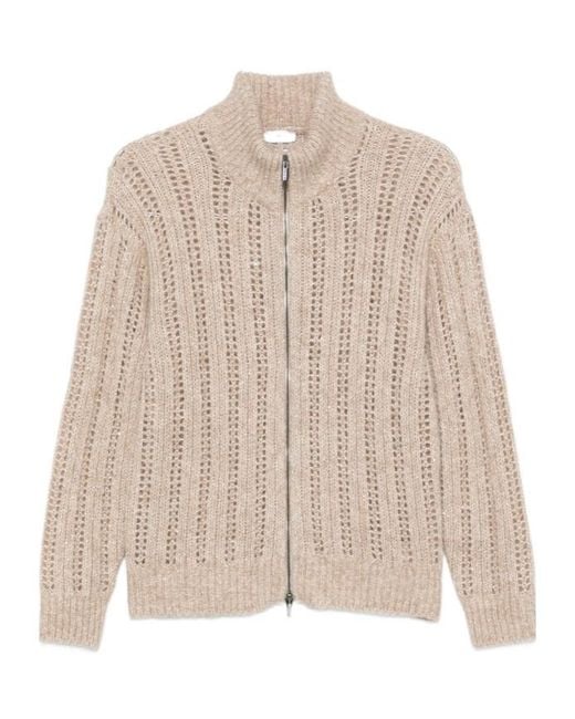 Peserico Natural Open-Knit Zip-Up Cardigan