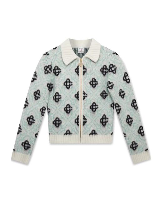 Casablanca White Zip-Up Patterned Knit Cardigan