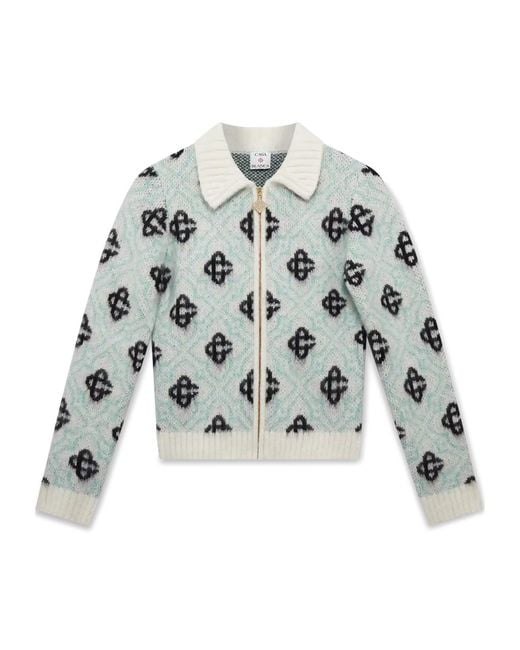 Casablanca White Monogram-Pattern Zip-Up Cardigan