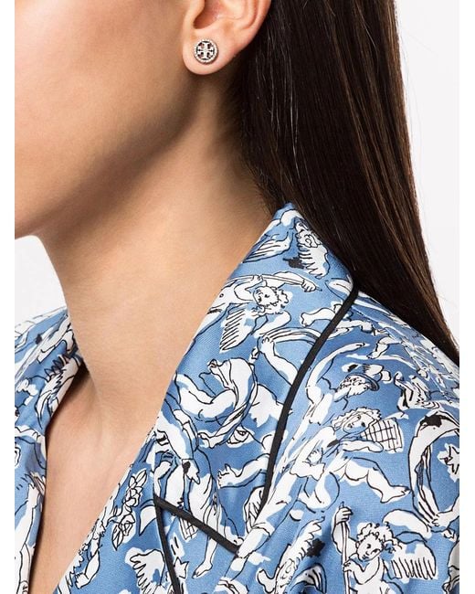 Tory Burch White Miller Stud Logo Detailed Earrings