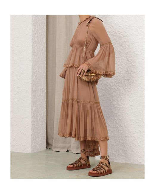 Zimmermann Brown Hypnotic Peplum Flutter Dress