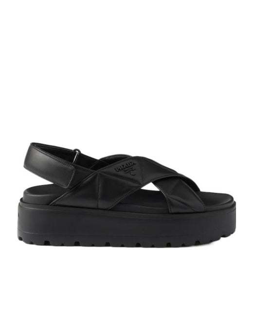 Prada Black Logo-Lettering Quilted Sandals