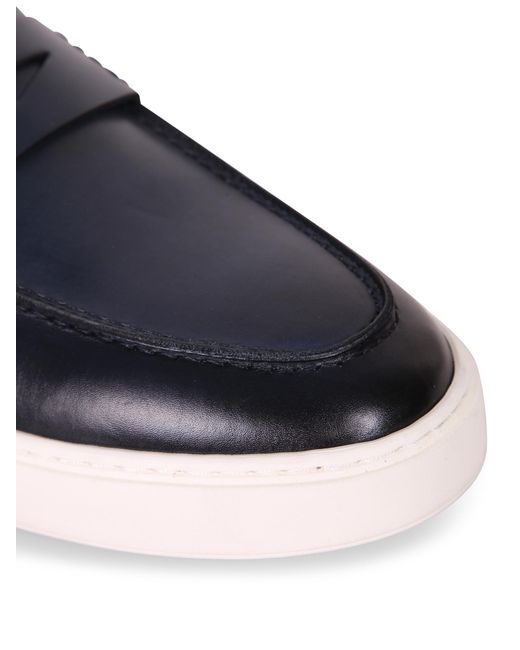 Doucal's Blue Slotted Penny Loafers for men