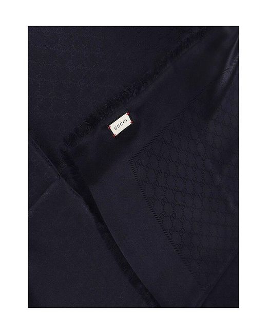 Gucci Blue Silk Wool Gg Jacquard Shawl