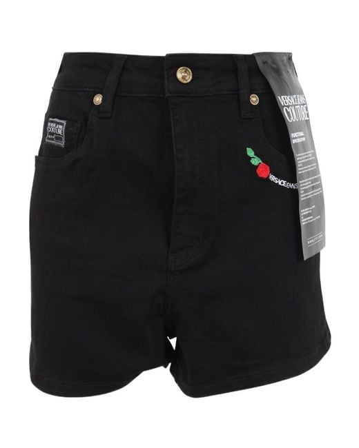 Versace Jeans Black Embroidered-Logo Mini Shorts