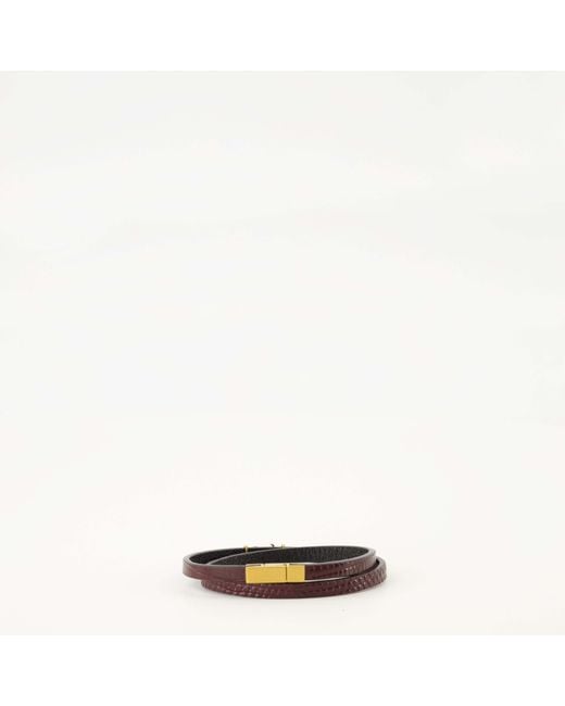 Saint Laurent White Thin Double-Wrap Embossed Bracelet