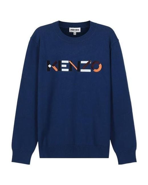KENZO Blue Logo-Lettering Jumper for men