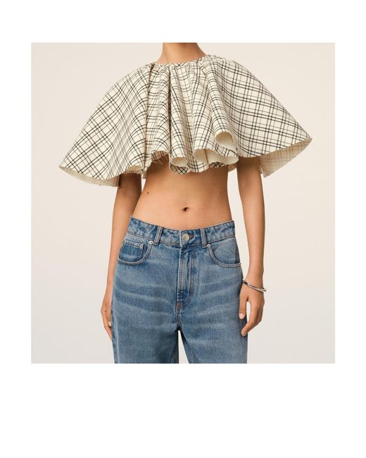 AMI Natural Ruffled Cropped Top