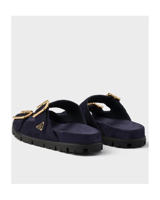 Prada Black Suede Strap Slides