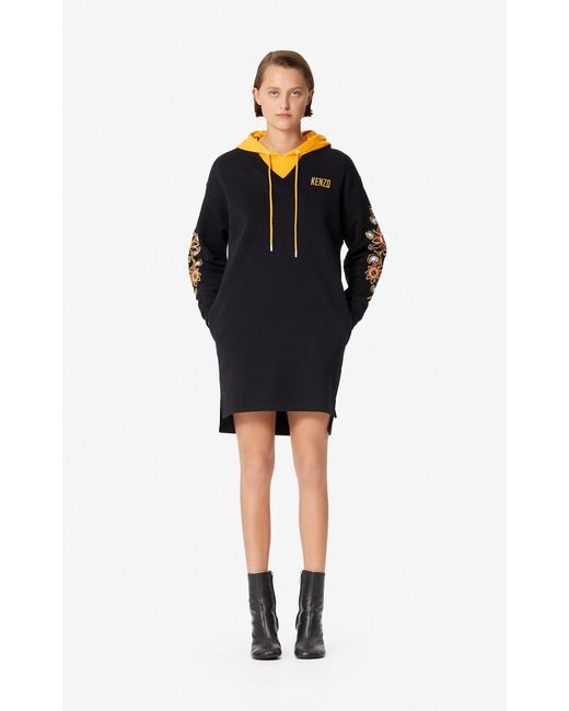 KENZO Black Embroidered Flower Logo Dress