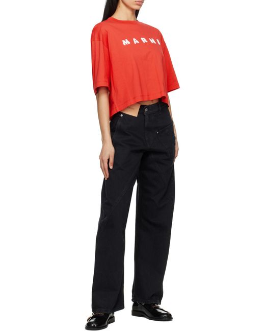Marni Red Logo Scribbled Boxy T-Shirt