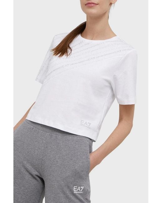 EA7 White T-Shirt With Round Neck And Short Sleeves
