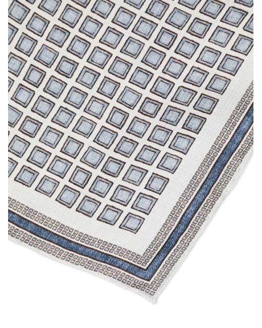 Brunello Cucinelli Gray Geometric-Pattern Printed Scarf for men