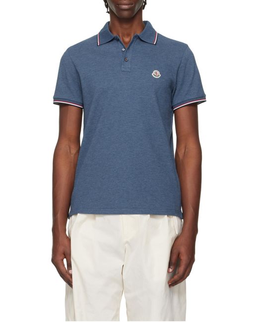 Moncler Blue Logo Patch Short-Sleeved Polo Shirt for men