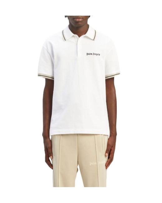 Palm Angels White Logo-Print Cotton Polo Shirt for men