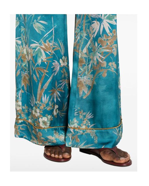 Forte_forte Blue Floral-Print Silk Palazzo Pants