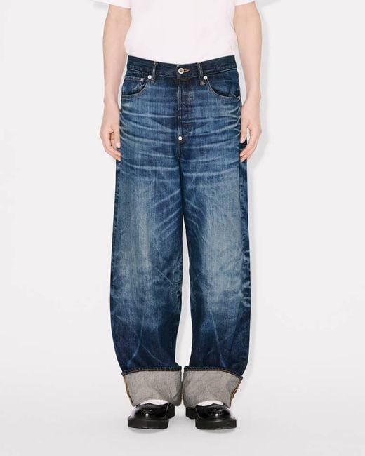KENZO Blue Logo Patch Straight Leg Jeans for men