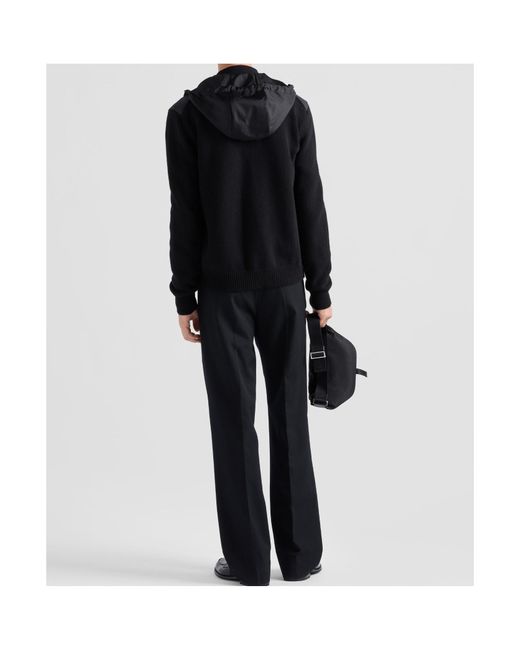 Prada Black Logo Plaque Zip-Up Hoodie for men
