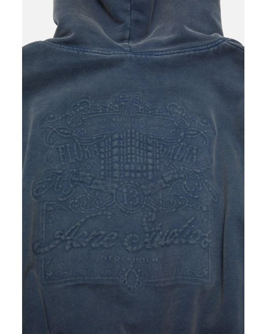 Acne Blue Zip-Up Drawstring Hoodie