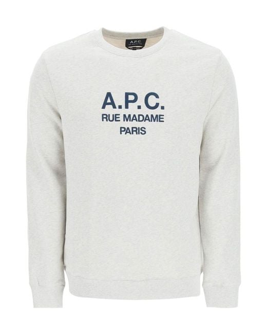 A.P.C. Gray Logo Printed Crewneck Sweatshirt for men
