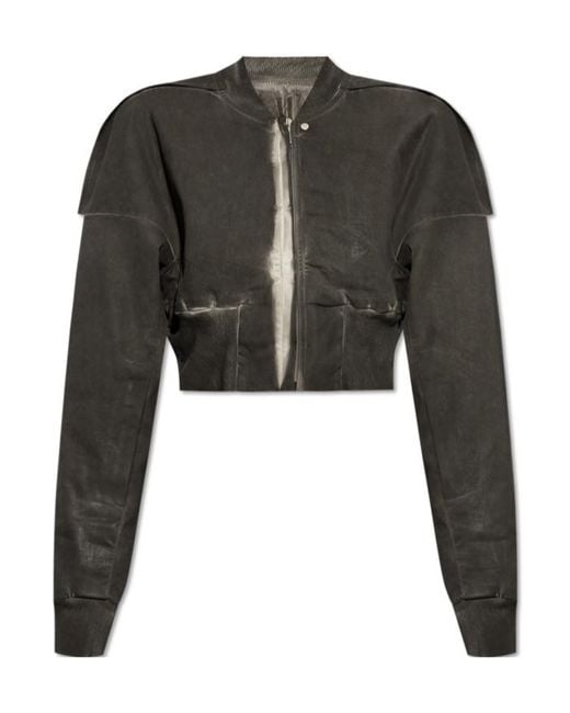 Rick Owens Black Cropped Zipped Bomber Jacket