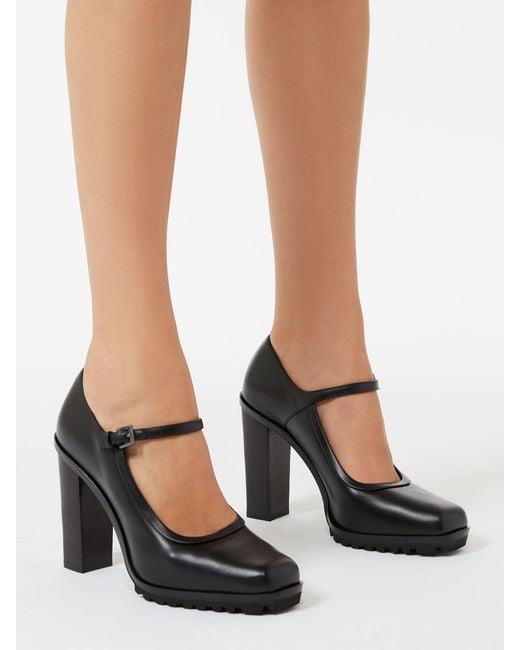 Max Mara Black Mary Buckle-Strap Block Heel Pumps