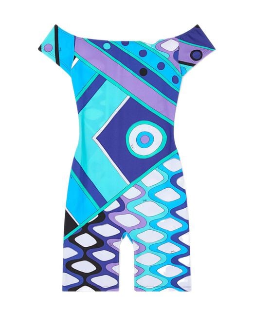Emilio Pucci Blue Vivara Iride-Print Off-Shoulder Playsuit