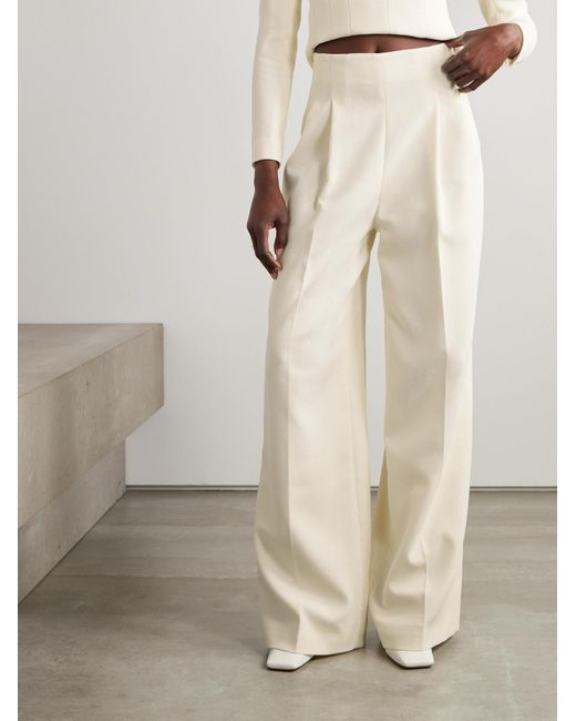 Emilia Wickstead White Pleated Crepe Wide-Leg Pants