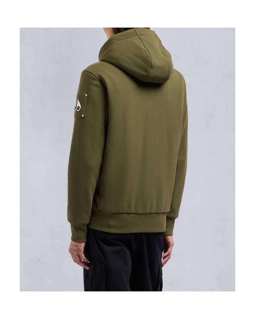 Moose Knuckles Green Logo Plaque Zipped Drawstring Hoodie for men