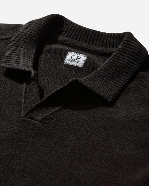 C P Company Black Polo Collar Lens Knitted Sweater for men