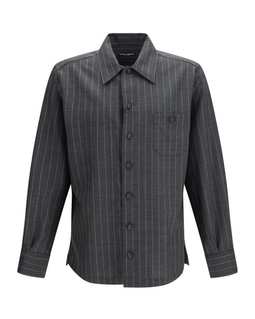 Dolce & Gabbana Gray Striped Long-Sleeved Shirt for men