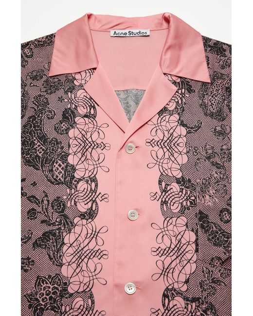 Acne Red Floral Printed Long-Sleeved Shirt for men