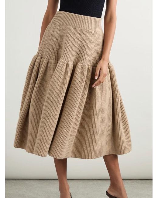 Dries Van Noten Brown Wool Ribbed Midi Skirt