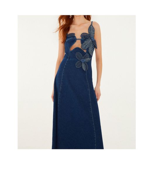 Farm Rio Blue Floral Cutout Dress