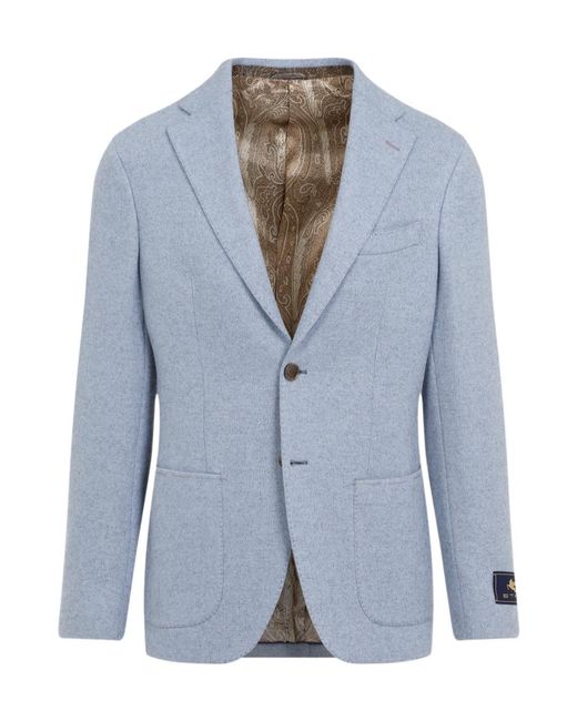 Etro Blue Logo Patch Single-Breasted Blazer for men