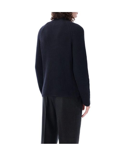 AMI Blue High Neck Ribbed Jumper for men