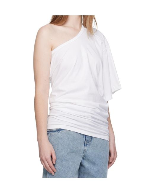 Christopher Esber White One-Shoulder Draped T-Shirt