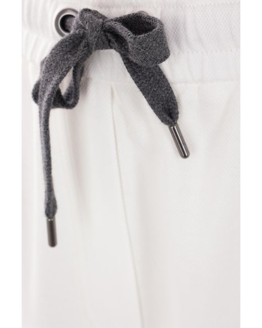 Brunello Cucinelli White Drawstring Straight-Leg Trousers