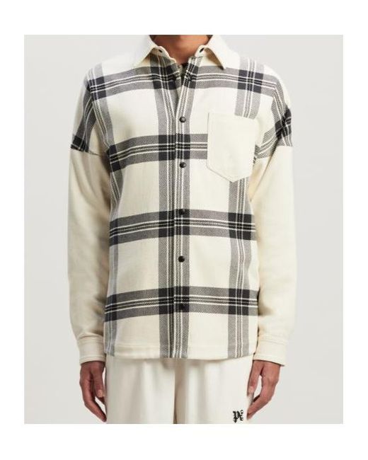 Palm Angels White Checked Long-Sleeved Flannel Overshirt for men