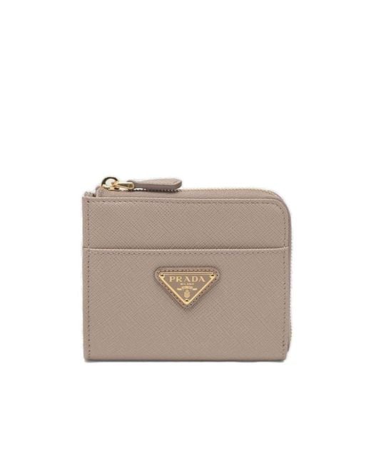 Prada Gray Triangle-Logo Zipped Wallet