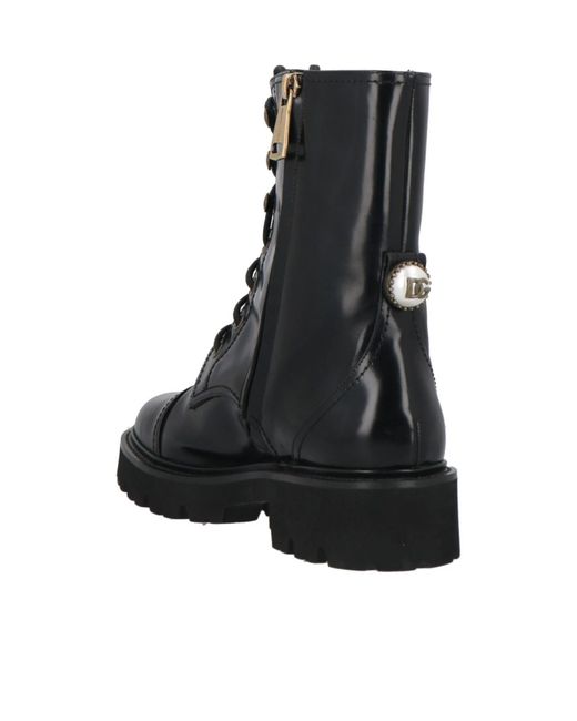 Dolce & Gabbana Black Minimal Shiny Leather Combat Boots