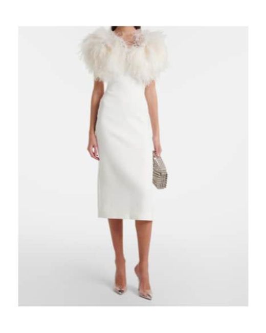 David Koma White Feather-Trimmed Cocktail Dress